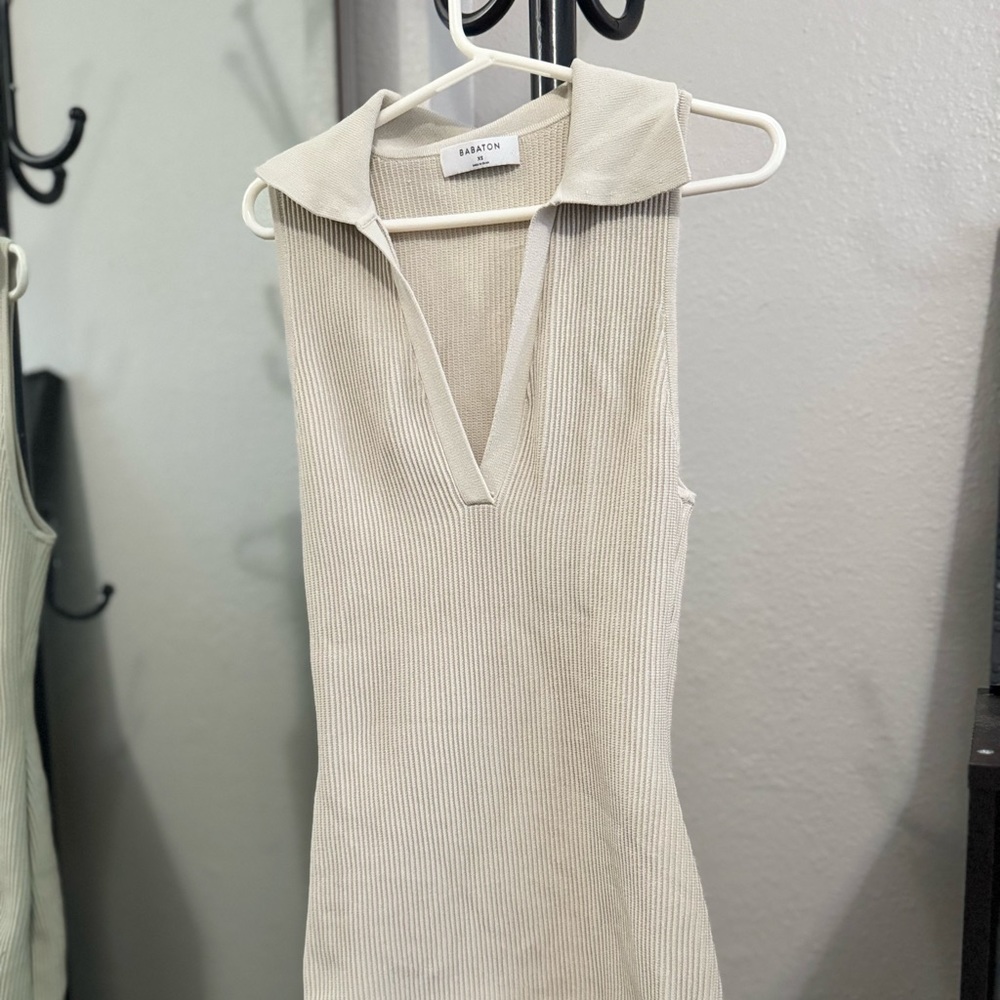 Aritzia Babaton Sculpt Knit Polo Dress in Matte Pearl